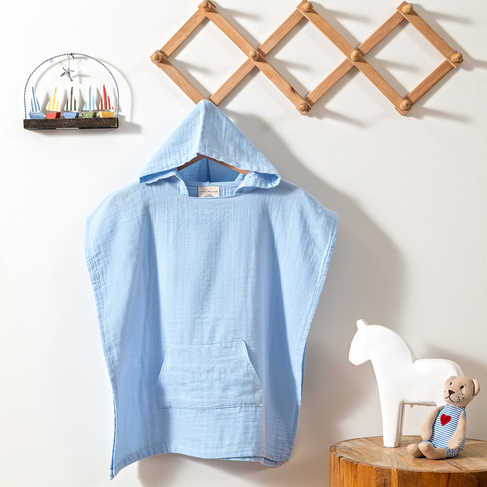 100% Cotton Muslin Hooded Ponchos - Light Blue